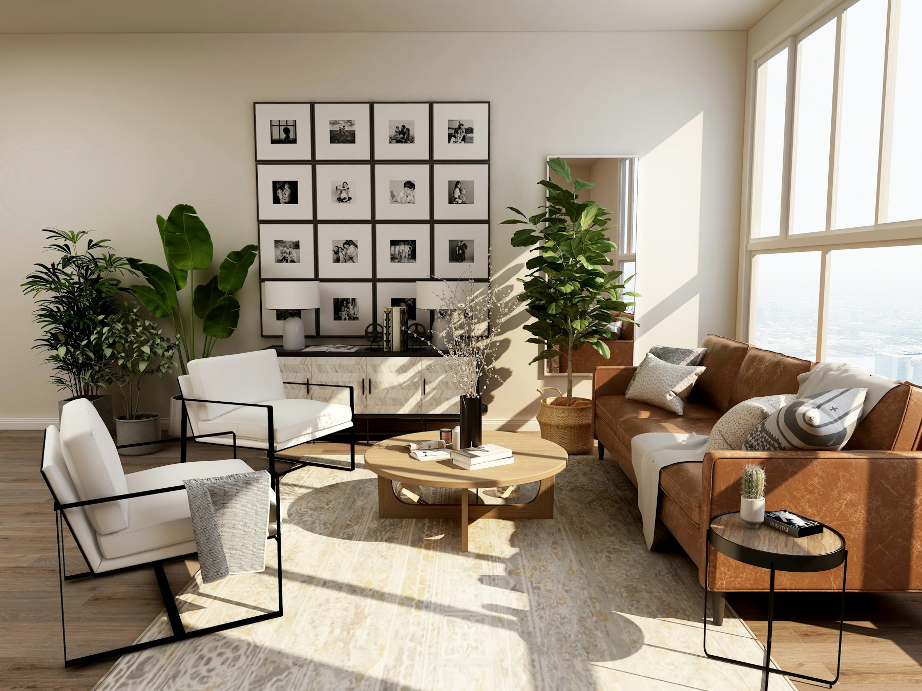 Warm contemporary villa interior with custom joinery